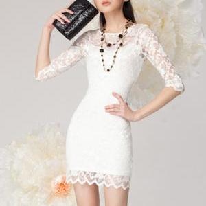 Sexy O Neck Half Sleeve Sheath Mini Dress - White