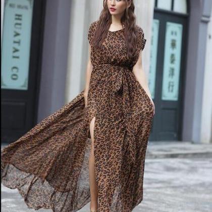 High Quality Round Neck Leopard Long Dress