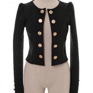 Fashion Button Embellished Puff Sleeve Jackets For..