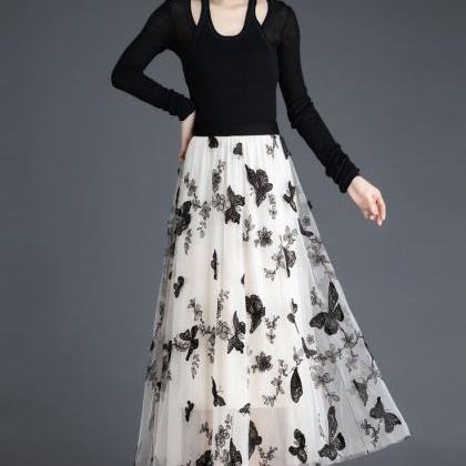 High Waist Long Skirt - Beige