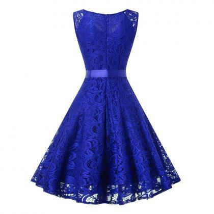 Sweet Sleeveless V Neck A Line Dress - Blue