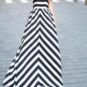 Fashion Open Back Striped Dress For Woman - Black..