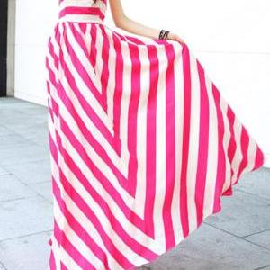 Fashion Open Back Striped Dress For Woman -..