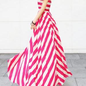 Fashion Open Back Striped Dress For Woman -..