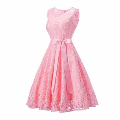 Sweet Sleeveless V Neck A Line Dress - Pink
