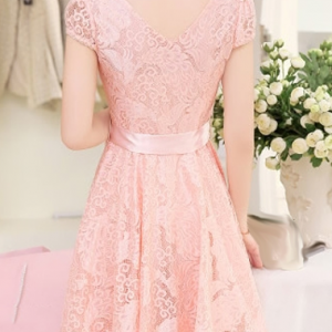 Sweet Short Sleeve Round Neck A Line Dress - Pink
