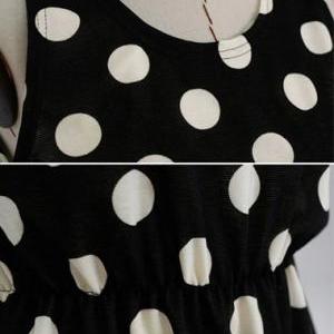 Chic Polka Dot Print Round Neck Woman Tank Dress -..