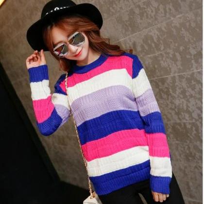 Cute Slim Pullover Sweater - Blue