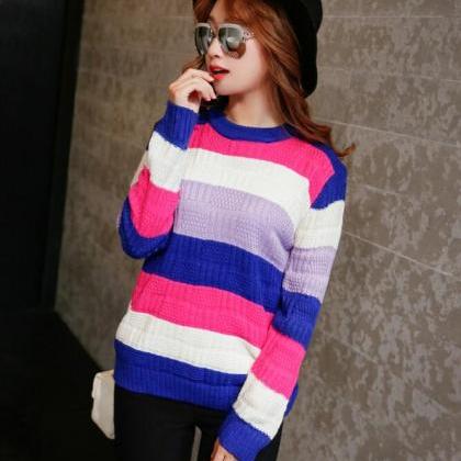Cute Slim Pullover Sweater - Blue