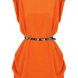 Fashion Short Sleeve Round Neck Dress - Orange