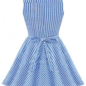 High Quality V Neck Sleeveless Striped Dress -..