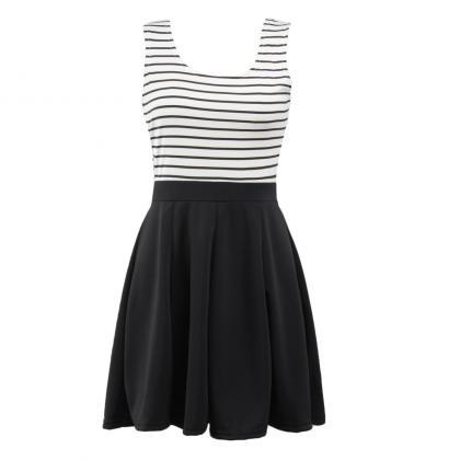 Fashion Sleeveless Stripe Print Dress -..