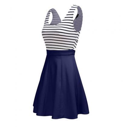 Striped Short Sleeveless Dress