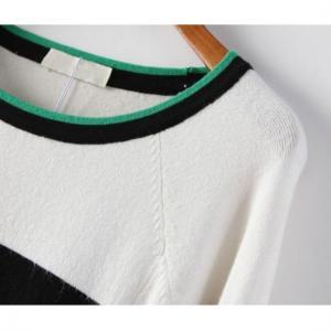 Fashion Color Block Round Neck Knitting Striped..