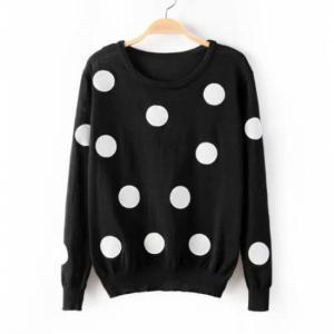 Cute Polka Dots Print Long Sleeves Pullover Round..