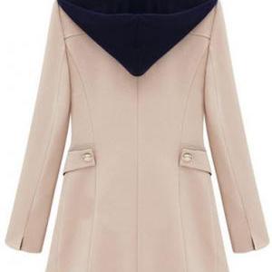 Designer Hooded Collar Long Sleeve Woman Coat With..