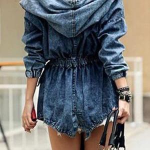 High Quality Casual Style Long Sleeve Blue Trench..
