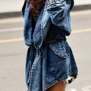 High Quality Casual Style Long Sleeve Blue Trench..