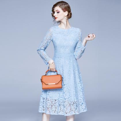 Fashion Lace Sweetly Dress - Light Blue
