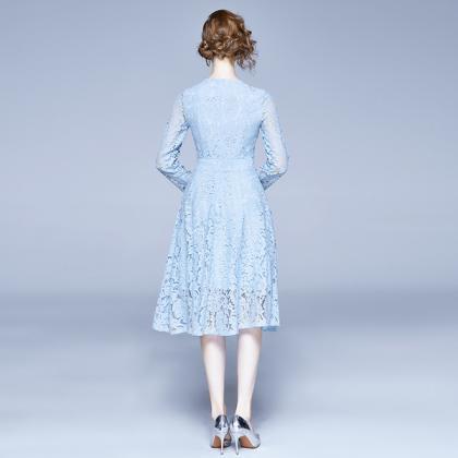 Fashion Lace Sweetly Dress - Light Blue