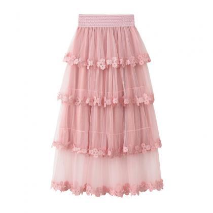 Fashion Cake Style Skirt For Summer - Pink
