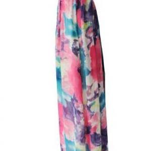 Woman Romantic Strapless Print Design Maxi Dress