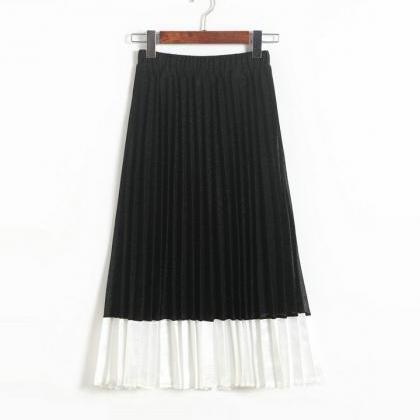 Patchwork Pleated Long Skirt For Woman