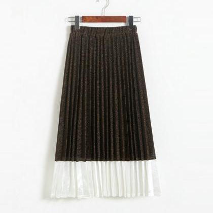 Patchwork Pleated Long Skirt For Woman