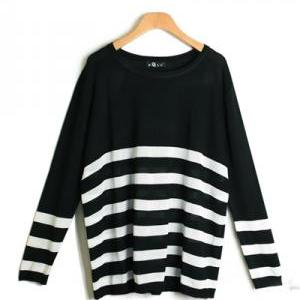 Style O Neck Long Sleeve Stripe Acrylic Sweater