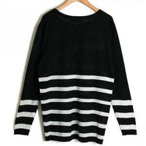 Style O Neck Long Sleeve Stripe Acrylic Sweater