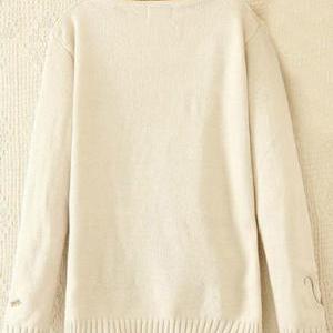 Lovely Cat Print Round Neck Long Sleeve Sweater -..