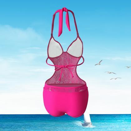 Sexy One Piece Rose Color Swimsuit Bikini