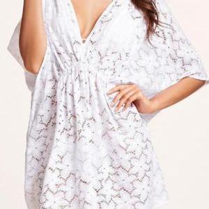 Sexy White Half Sleeve V Neck Dress For Woman