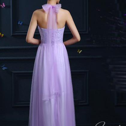 Purple Elegant Halter Maxi Organza Evening Dress