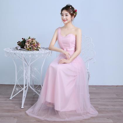 Beautiful One Shoulder Strapless Long Dress - Pink