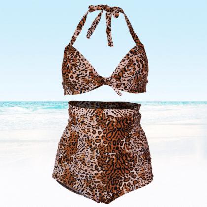 High Waisted Leopard Bikinis Swimsuits