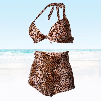 High Waisted Leopard Bikinis Swimsuits