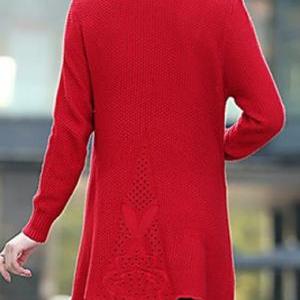 Cute Long Sleeve Round Neck Woman Sweater - Red