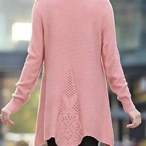 Cute Long Sleeve Round Neck Woman Sweater - Pink