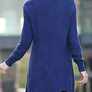 Cute Long Sleeve Round Neck Woman Sweater - Dark..