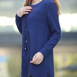 Cute Long Sleeve Round Neck Woman Sweater - Dark..