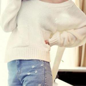 Sexy And Charming Solid White Long Sleeve Sweater..