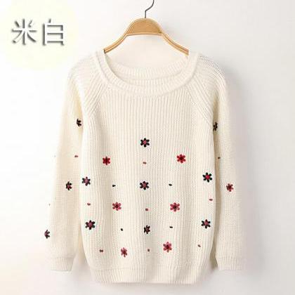 Beige Round Neck Long Sleeve Knitted Cardigan..