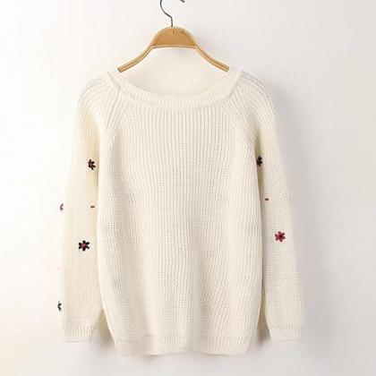 Beige Round Neck Long Sleeve Knitted Cardigan..