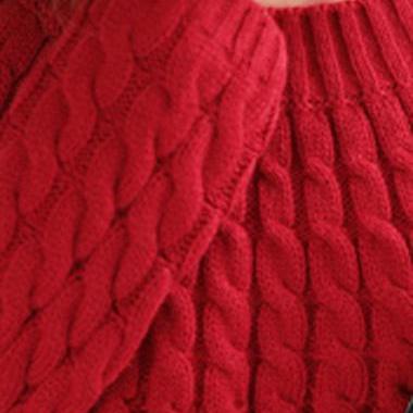 Vintage Long Sleeve Cable Knitting Pullover - Red