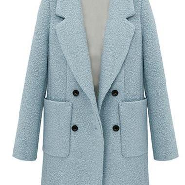 Comfy Turndown Collar Button Fly Woolen Coat For..