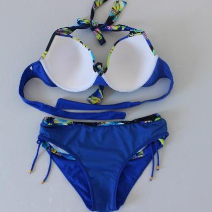 Women Sexy Butterfly Swimwear Bikini - Blue