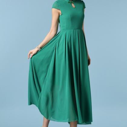 Classic Style High Waist Chiffon Maxi Dress -..
