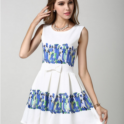 Designer Floral Sleeveless Dress - Blue