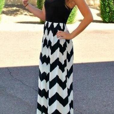 High Quality Zigzag Pint Round Neck Maxi Dress For..